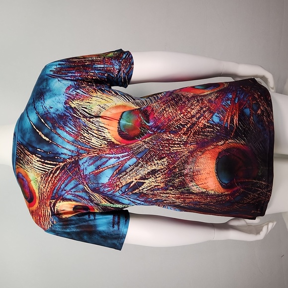 PEACOCK abstract pattern tee, No tags, 52" Chest EUC Unisex 3XL/22/24W - Picture 9 of 11